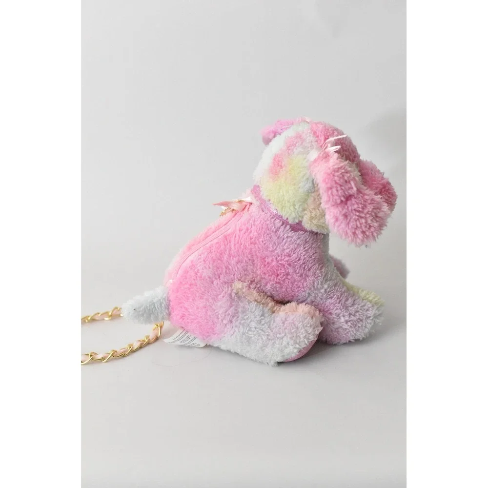 Plush Dog Crossbody Bag Kids OS Pink Pastel Excellent Gold Chain Strap